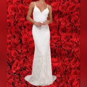 Lulus EVERLASTING PASSION WHITE SEQUIN BEADED BACKLESS MAXI DRESS SIZE XLARGE